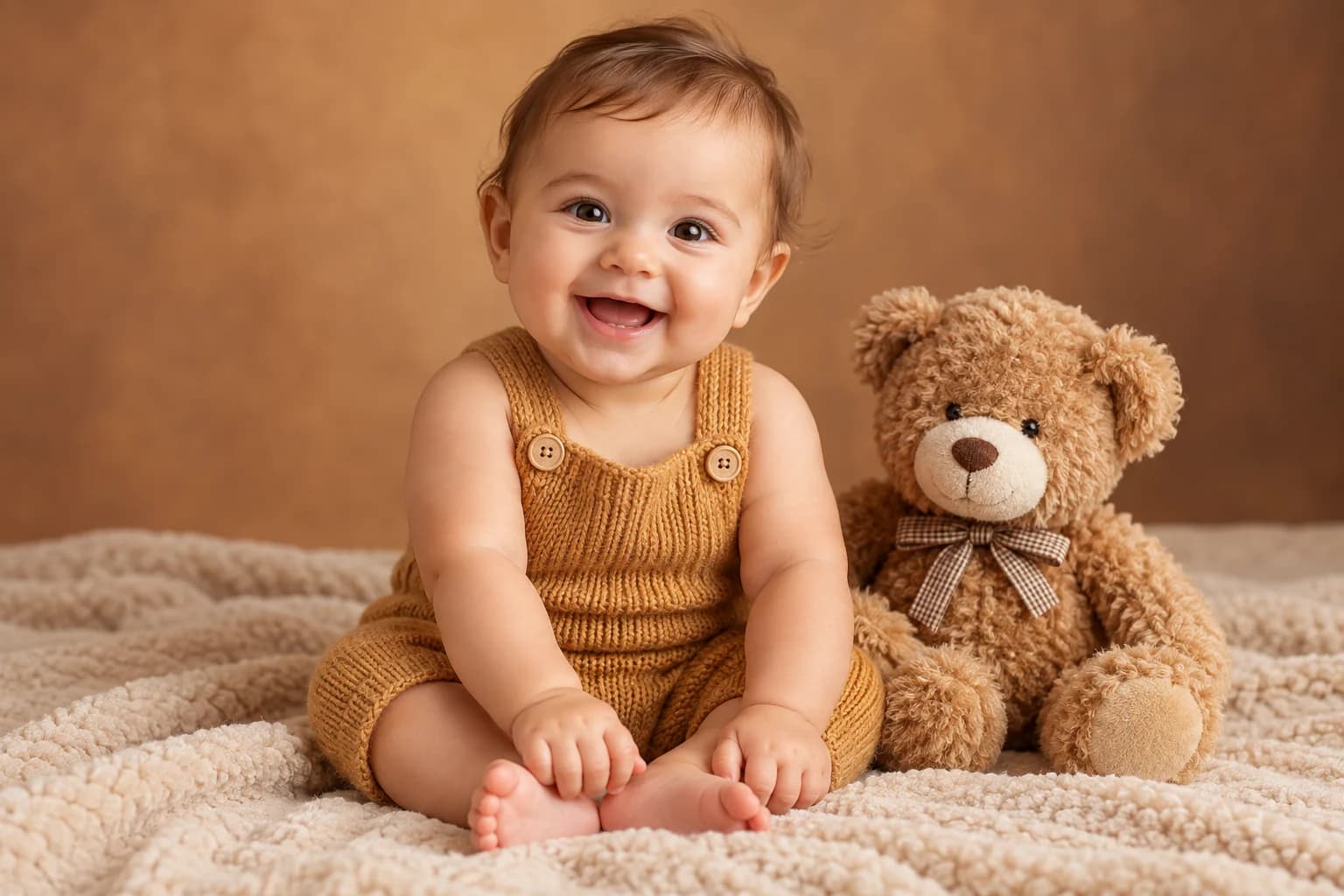 Teddy bear baby portrait: A cozy portrait with a cuddly teddy companion.