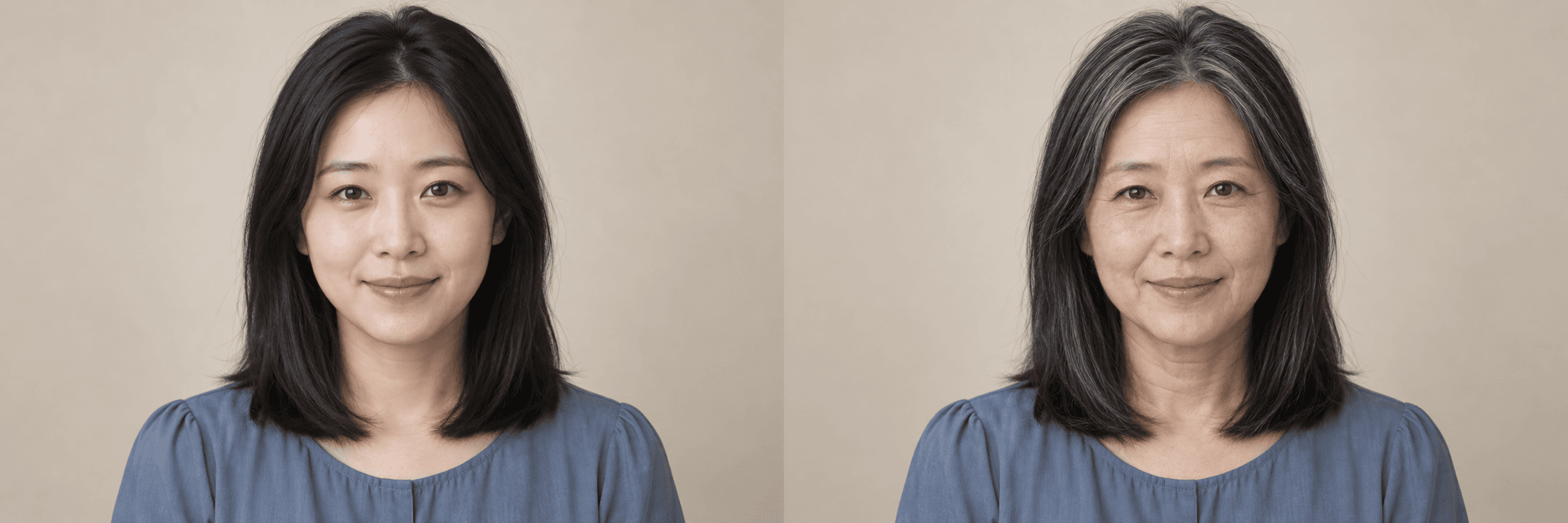 The same fictional woman with a midlife appearance