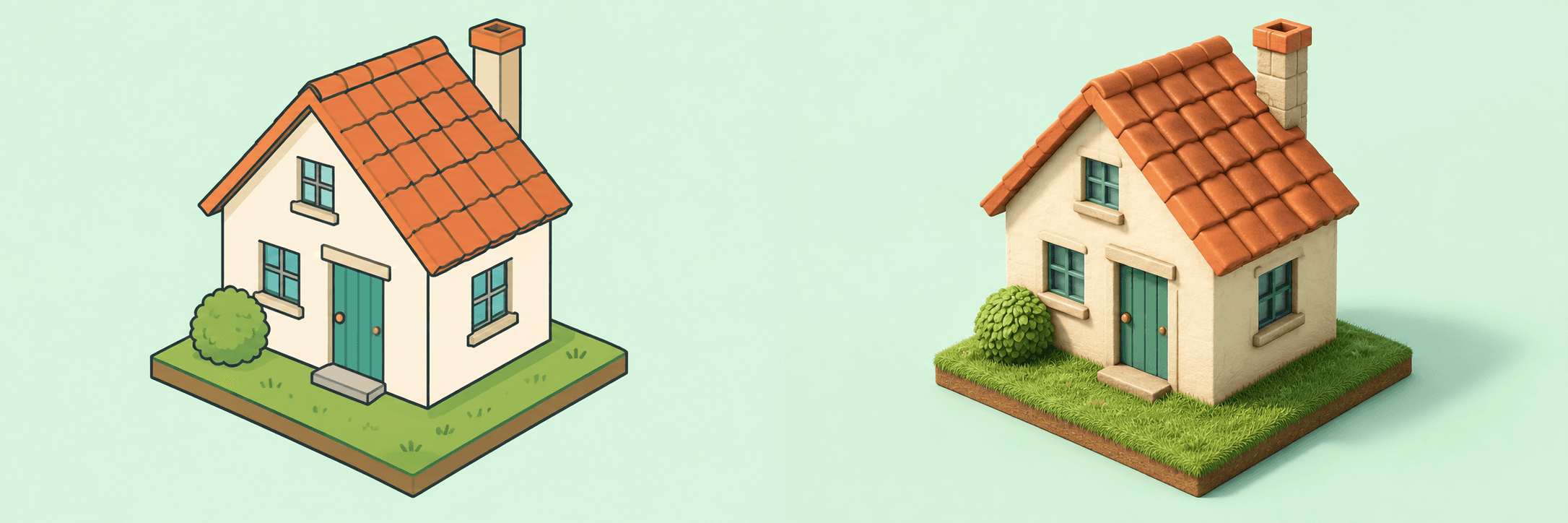Dimensional 3D-style image of miniature cottage