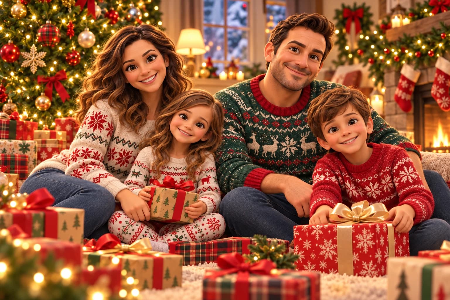 Illustrative 3D Cartoon example: A warm, expressive family portrait in a 3D animated film look.