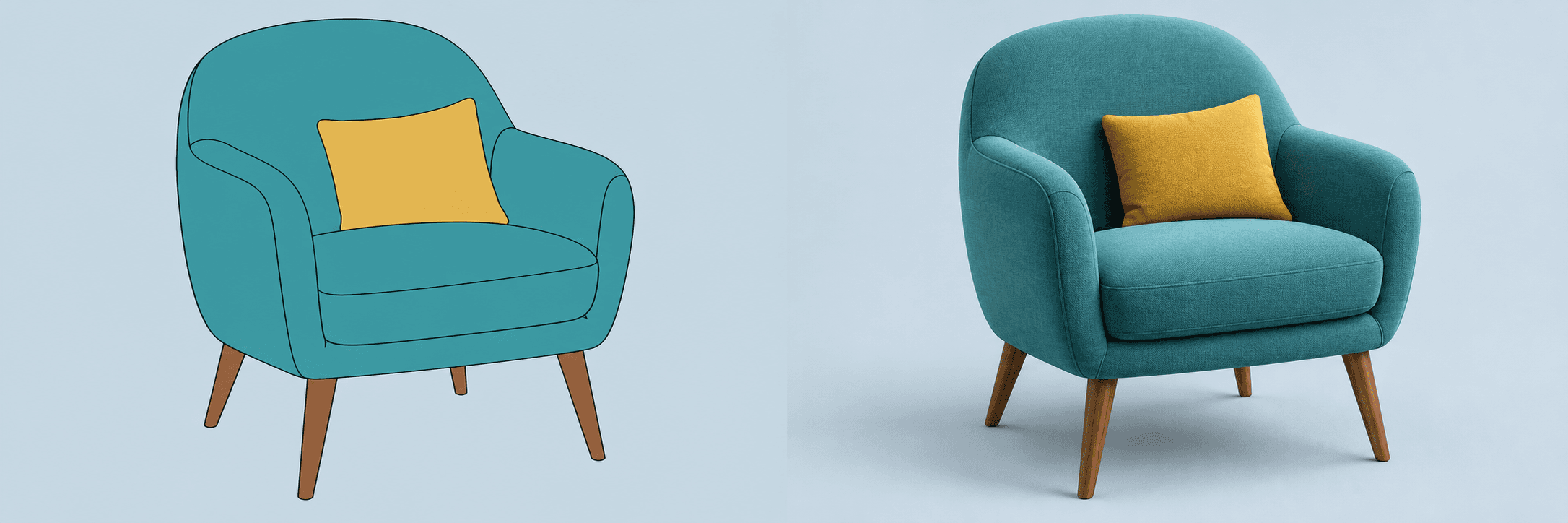 Dimensional 3D-style image of upholstered armchair